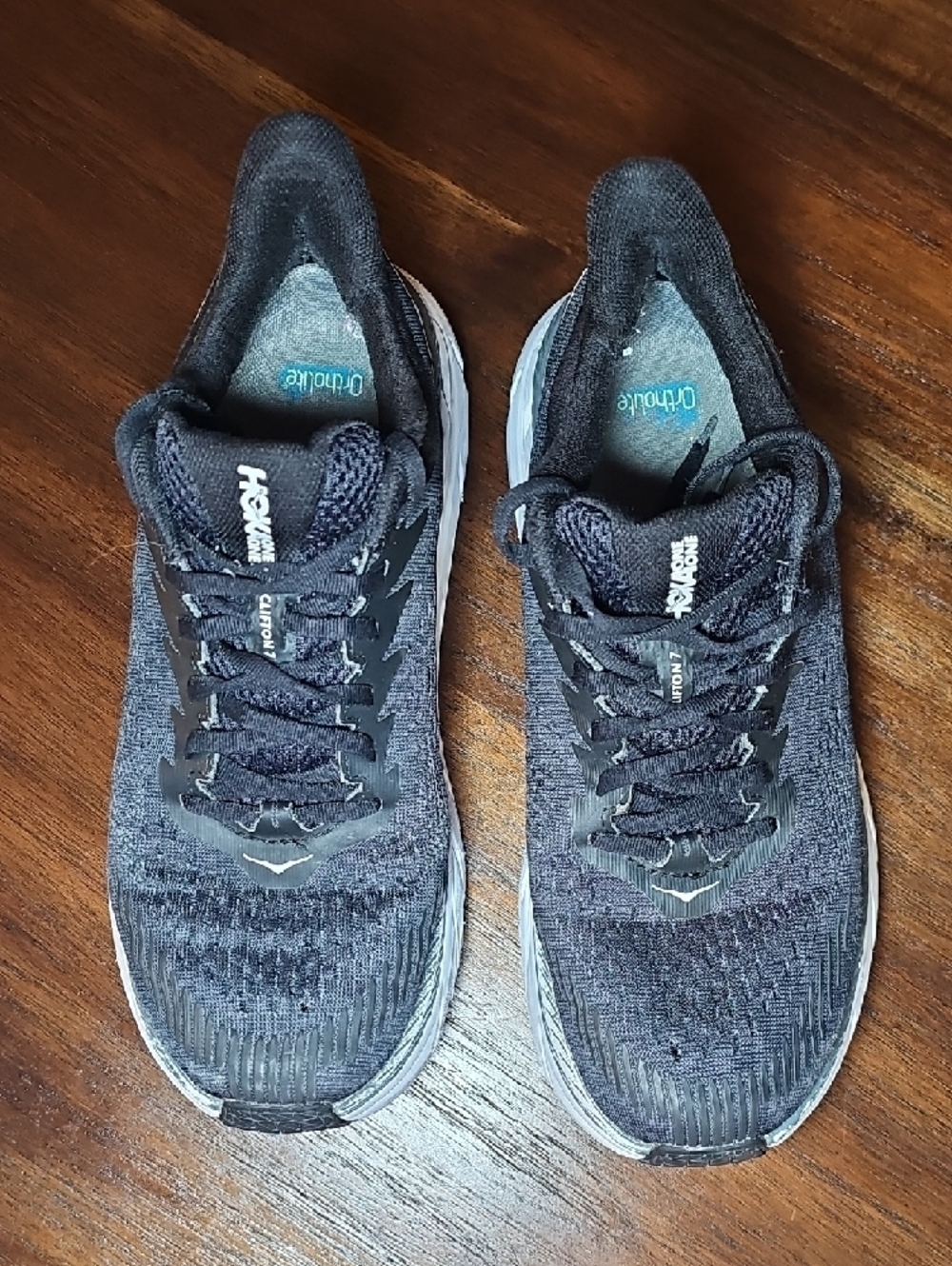 Hoka One One Clifton 7 Black and White Women's Running Sneakers - Picture 2 of 10